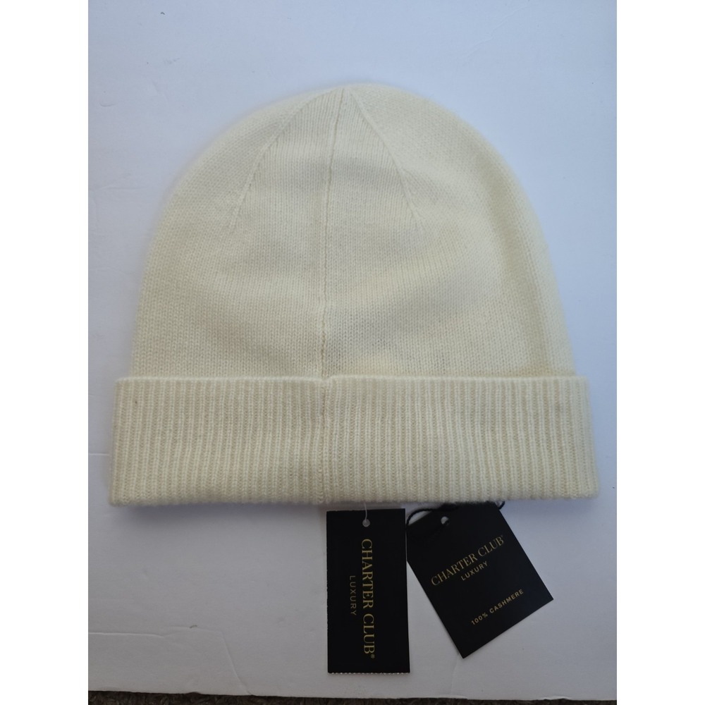 Charter Club Luxury 100% Cashmere Cuffed Beanie Vanilla Ice Hat NWT
